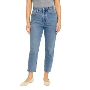 SLVRLAKE Beatnik High Rise Raw Hem Jeans Medium Wash Cropped Inseam size 26